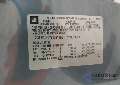 2007 GMC Sierra 1500 Sle1 z USA, uszkodzony, nr VIN 2GTEC19C771591068